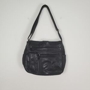 Vintage Fossil Black Leather Crossbody Bag Purse Y2K